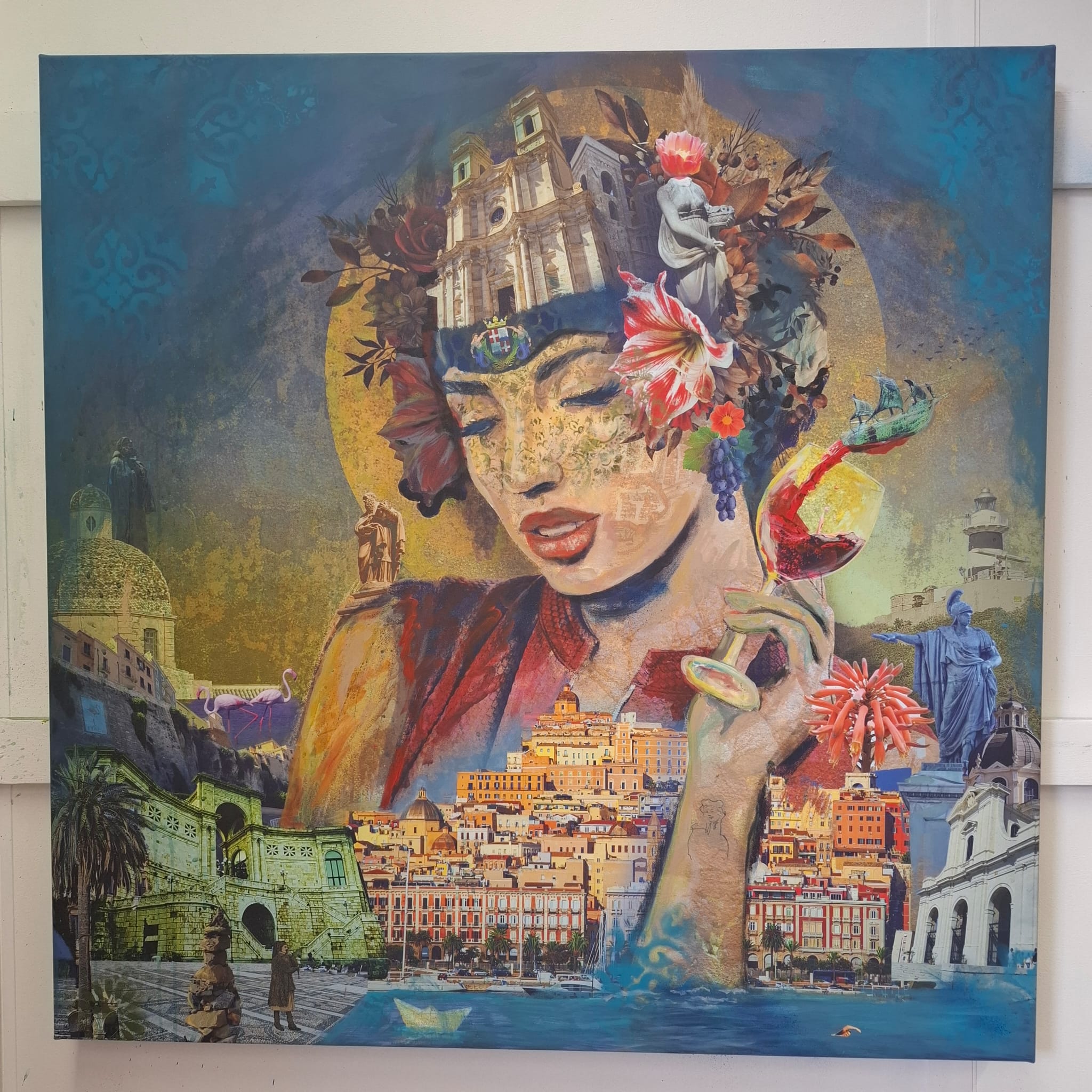 Stadsgezicht Cagliari 100 x 100 cm